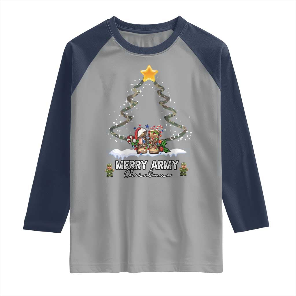 Merry Army Christmas Raglan Shirt Military Family Veteran Xmas Gift Camo Boots TS10 Sport Gray Navy Print Your Wear