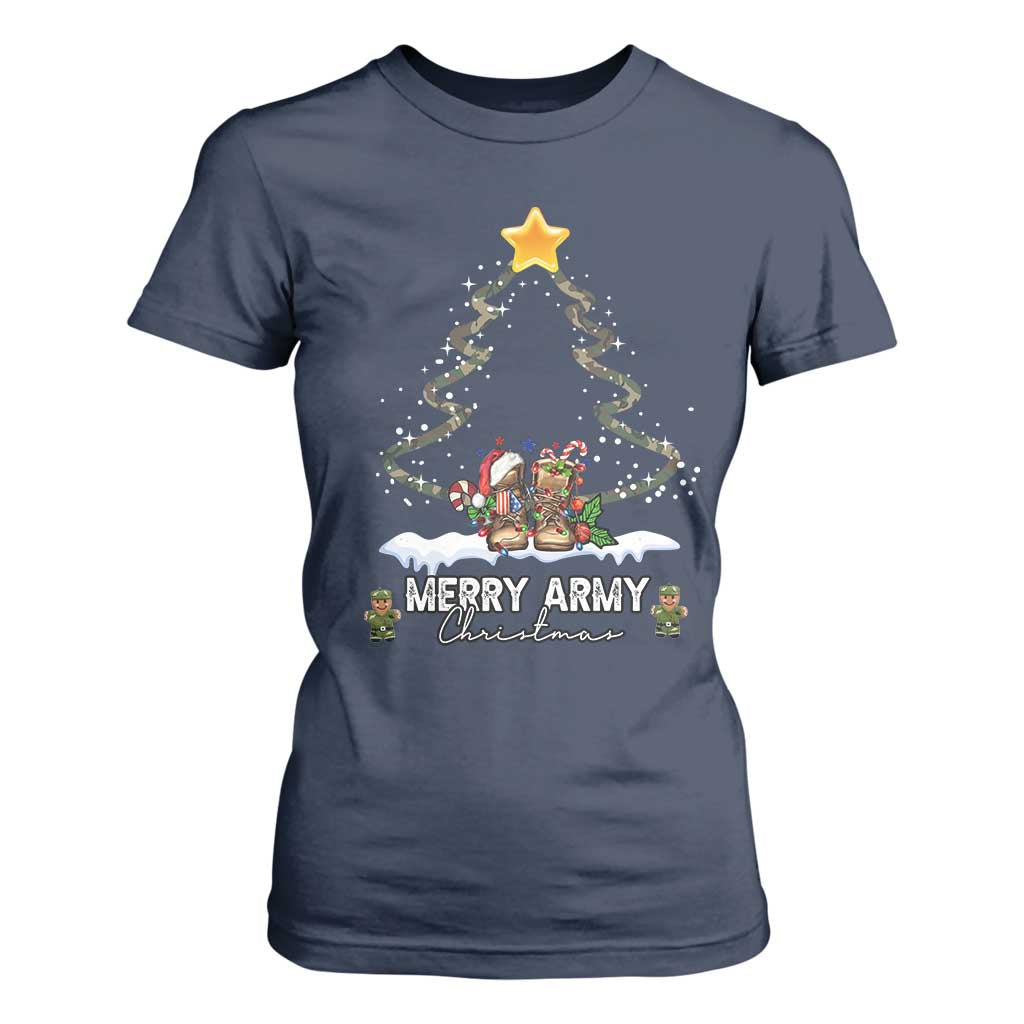 Merry Army Christmas T Shirt For Women Military Family Veteran Xmas Gift Camo Boots TS10 Navy Print Your Wear