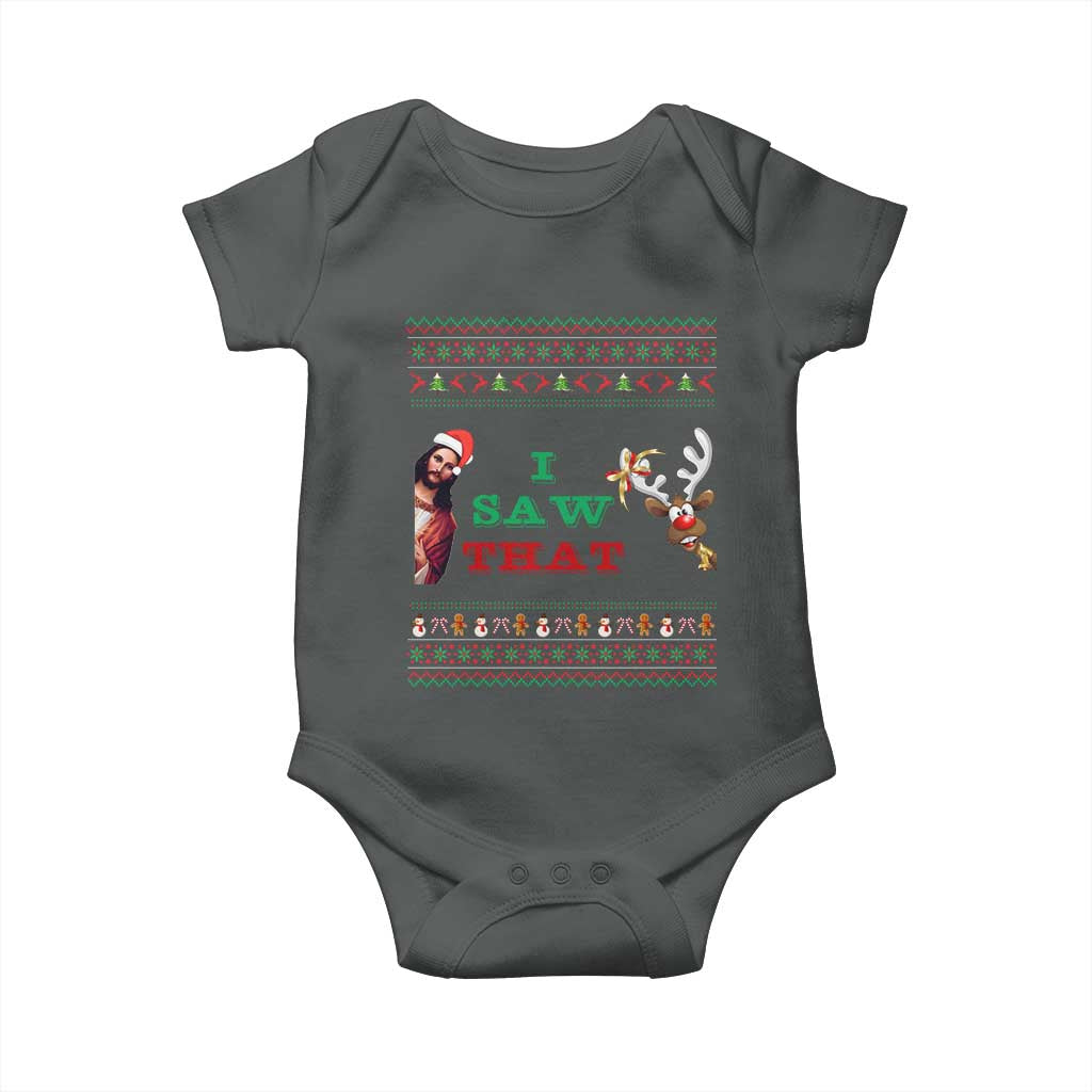 Jesus I Saw That Meme Baby Onesie Funny Ugly Christmas Religious Christian TS10 Dark Heather Print Your Wear