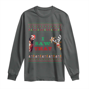 Jesus I Saw That Meme Long Sleeve Shirt Funny Ugly Christmas Religious Christian TS10 Dark Heather Print Your Wear