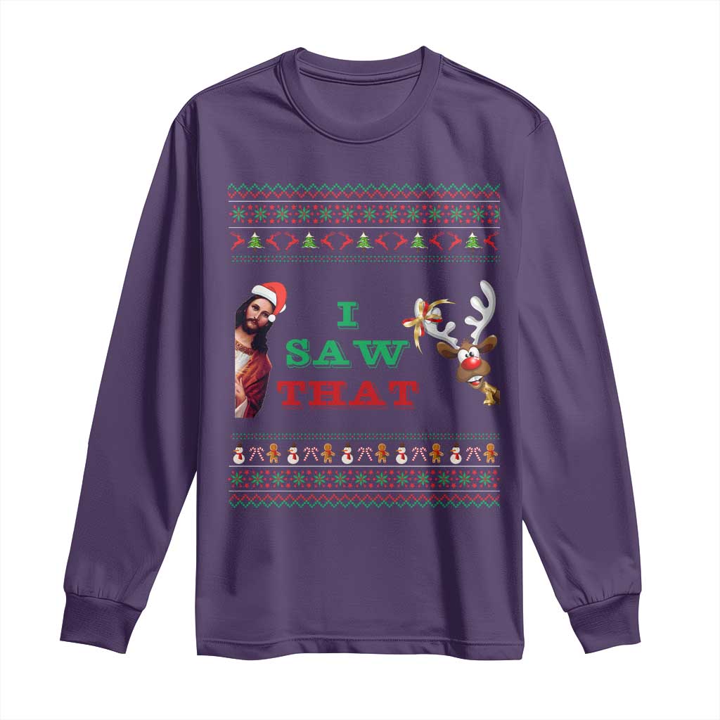 Jesus I Saw That Meme Long Sleeve Shirt Funny Ugly Christmas Religious Christian TS10 Purple Print Your Wear