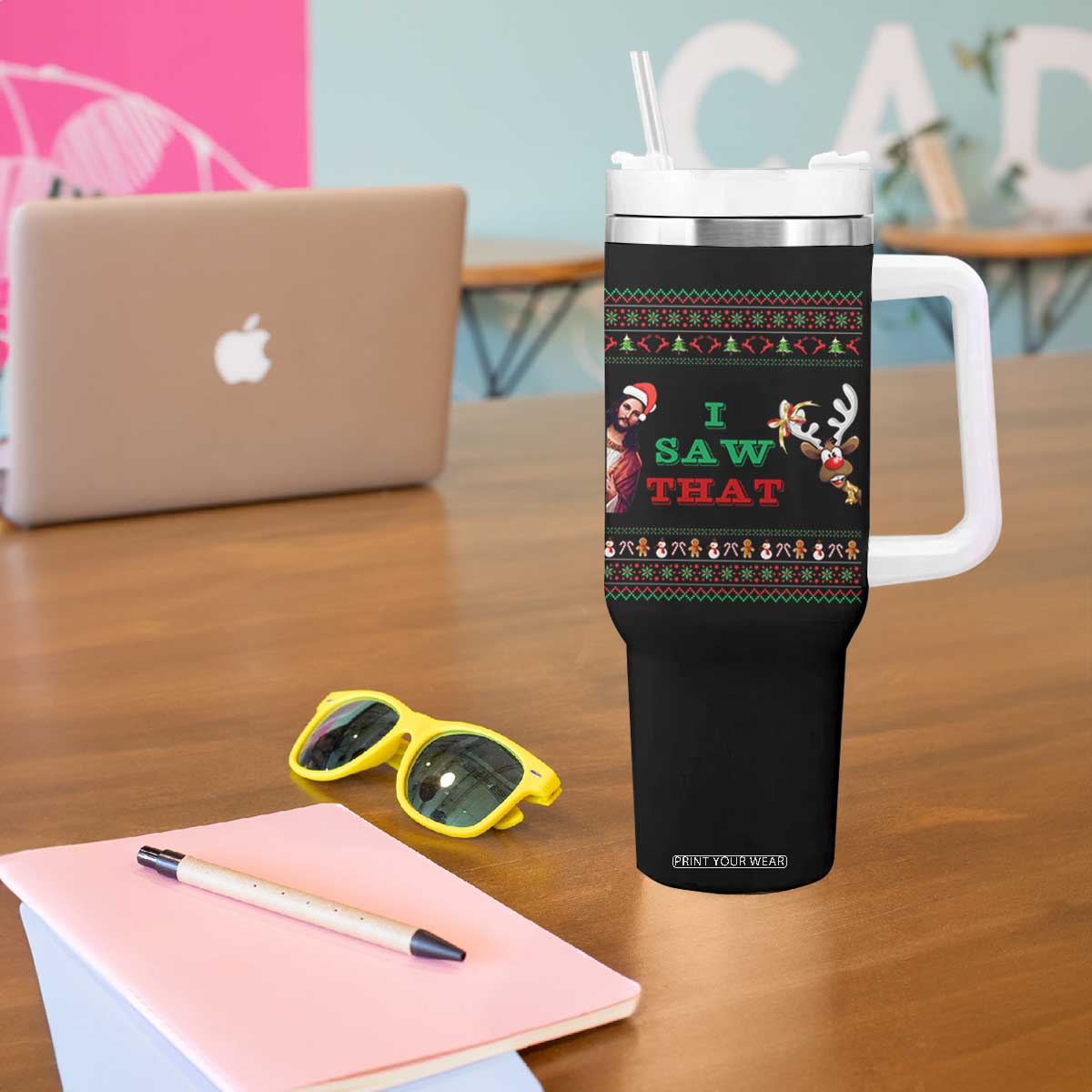 Jesus I Saw That Meme Tumbler With Handle Funny Ugly Christmas Religious Christian TS10 Print Your Wear