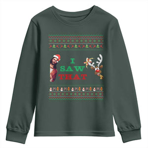 Jesus I Saw That Meme Youth Sweatshirt Funny Ugly Christmas Religious Christian TS10 Dark Forest Green Print Your Wear