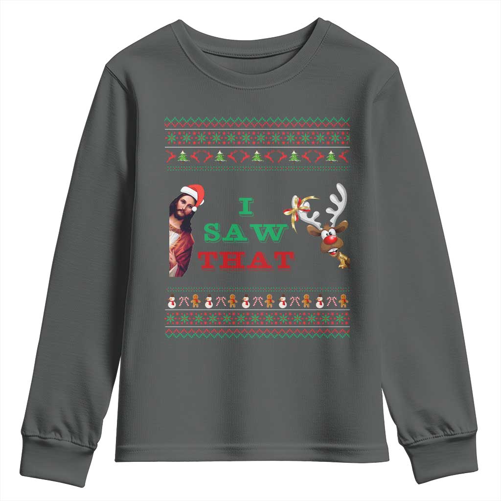 Jesus I Saw That Meme Youth Sweatshirt Funny Ugly Christmas Religious Christian TS10 Dark Heather Print Your Wear