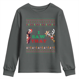 Jesus I Saw That Meme Youth Sweatshirt Funny Ugly Christmas Religious Christian TS10 Dark Heather Print Your Wear