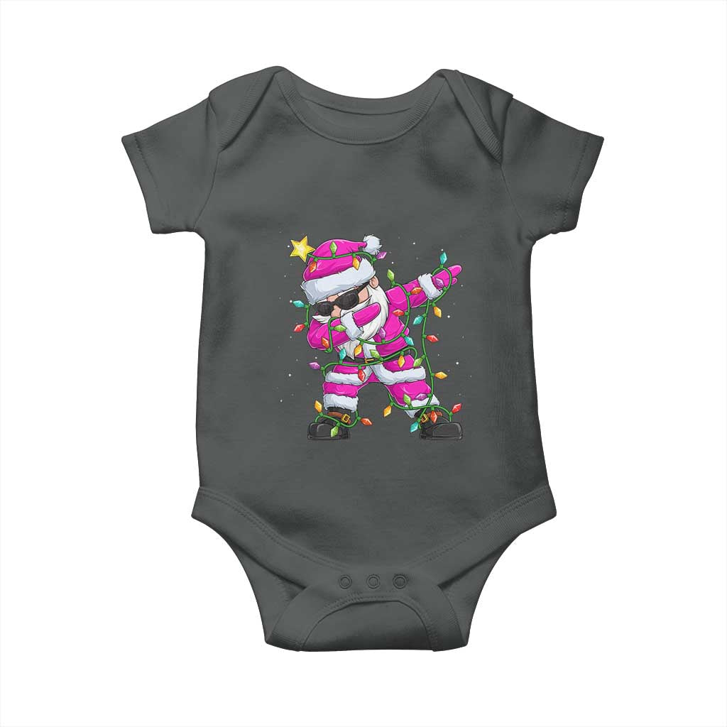 Dabbing Santa Baby Onesie Xmas Lights Pink Christmas Gifts TS10 Dark Heather Print Your Wear