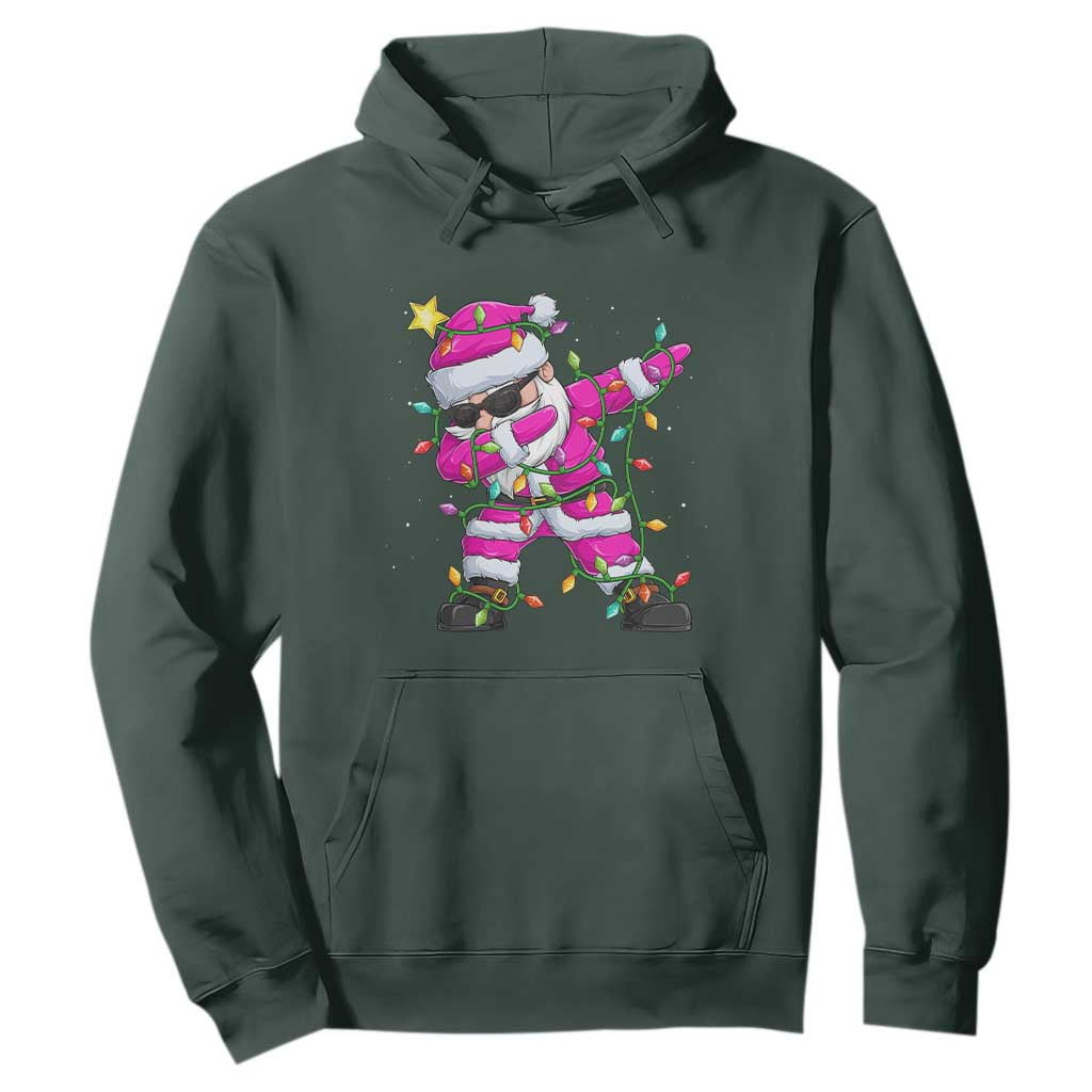 Dabbing Santa Hoodie Xmas Lights Pink Christmas Gifts TS10 Dark Forest Green Print Your Wear