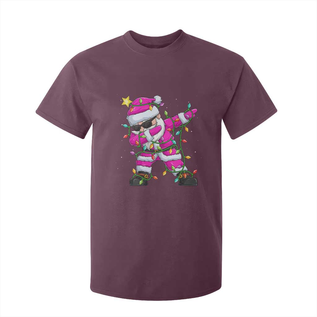 Dabbing Santa T Shirt For Kid Xmas Lights Pink Christmas Gifts TS10 Maroon Print Your Wear