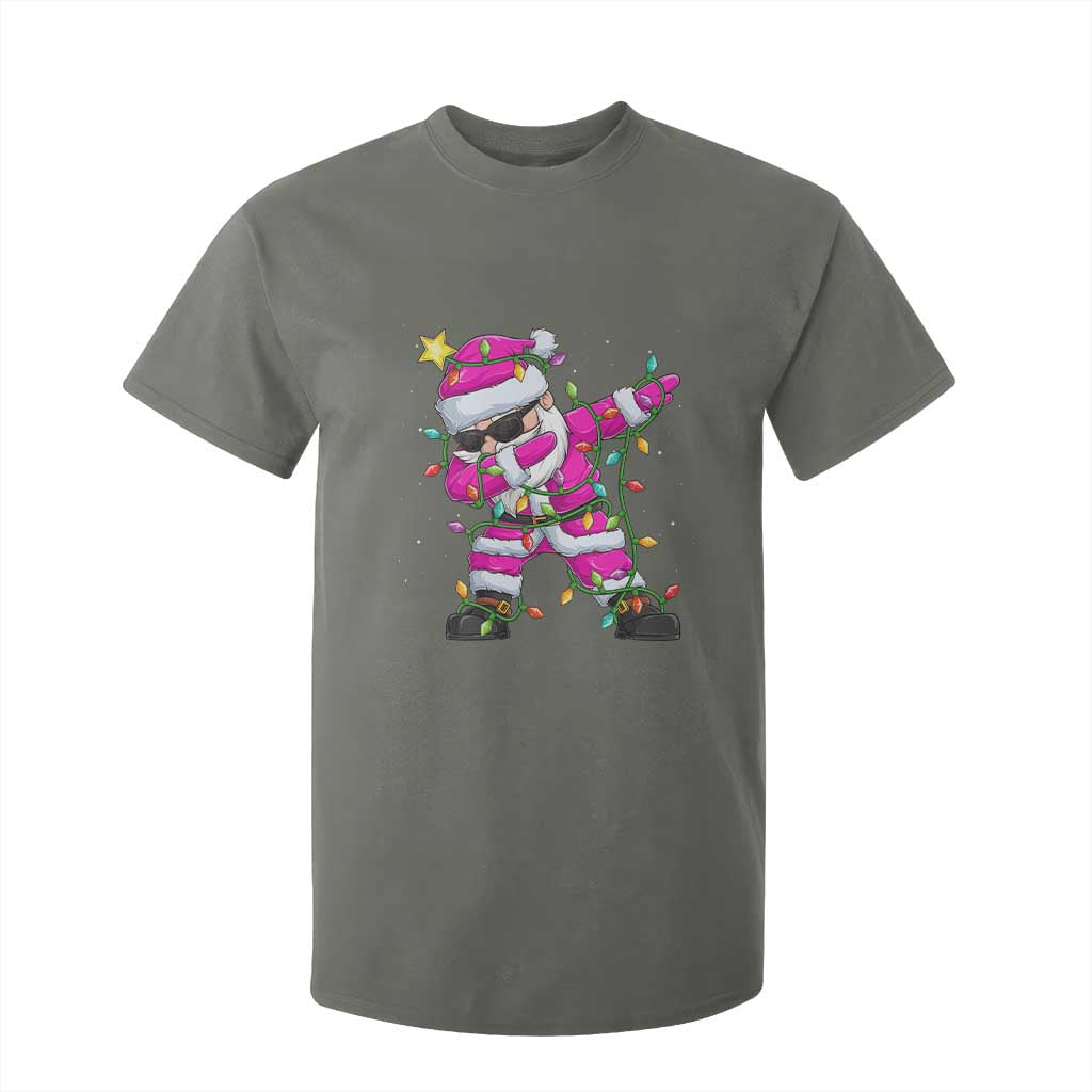 Dabbing Santa T Shirt For Kid Xmas Lights Pink Christmas Gifts TS10 Military Green Print Your Wear