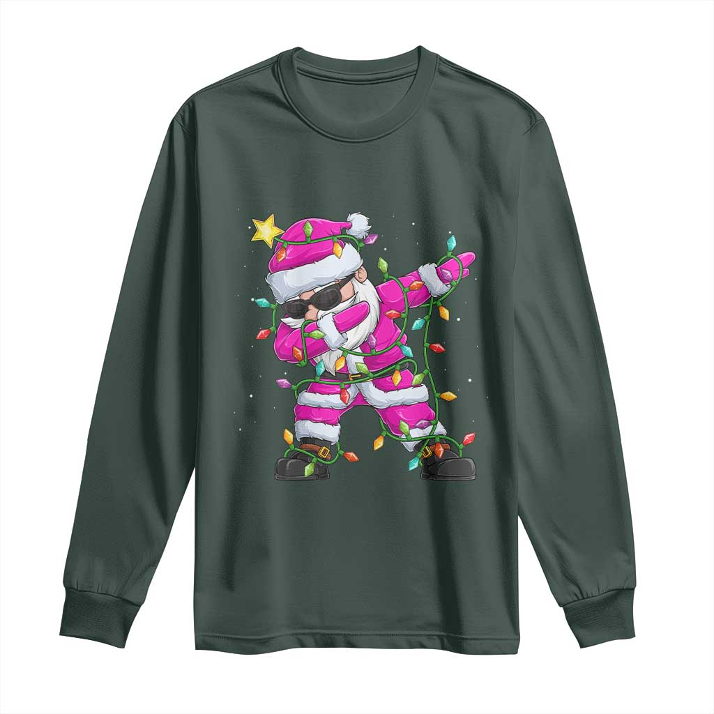 Dabbing Santa Long Sleeve Shirt Xmas Lights Pink Christmas Gifts TS10 Dark Forest Green Print Your Wear