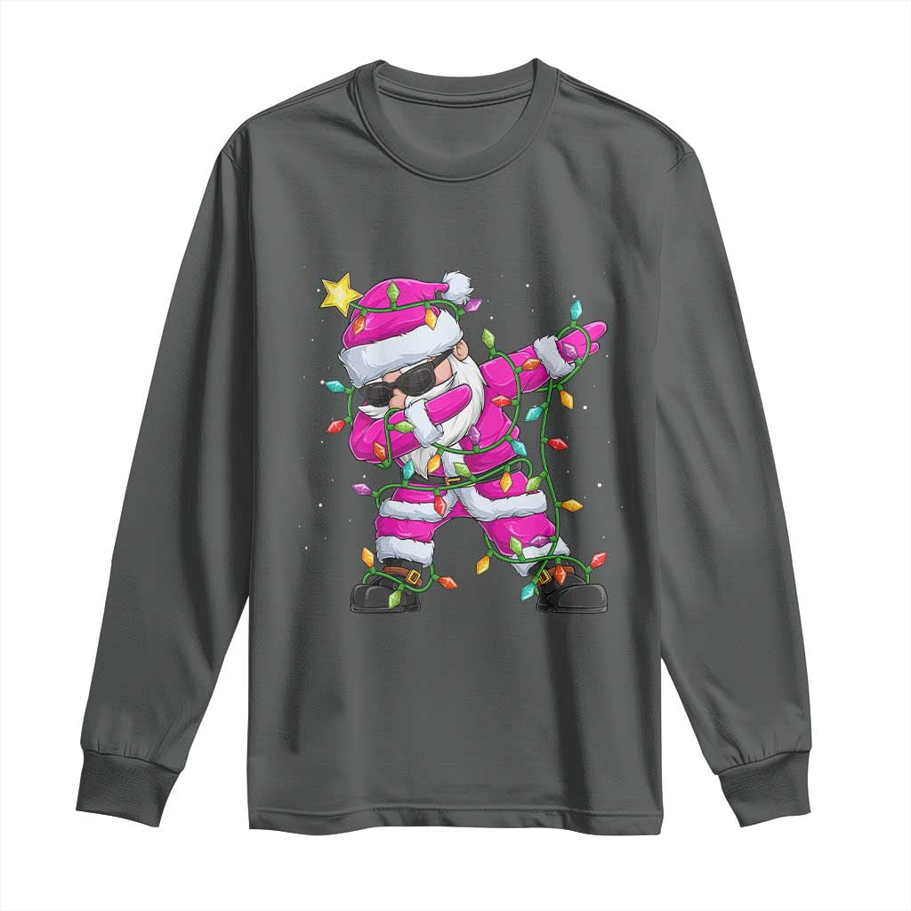 Dabbing Santa Long Sleeve Shirt Xmas Lights Pink Christmas Gifts TS10 Dark Heather Print Your Wear