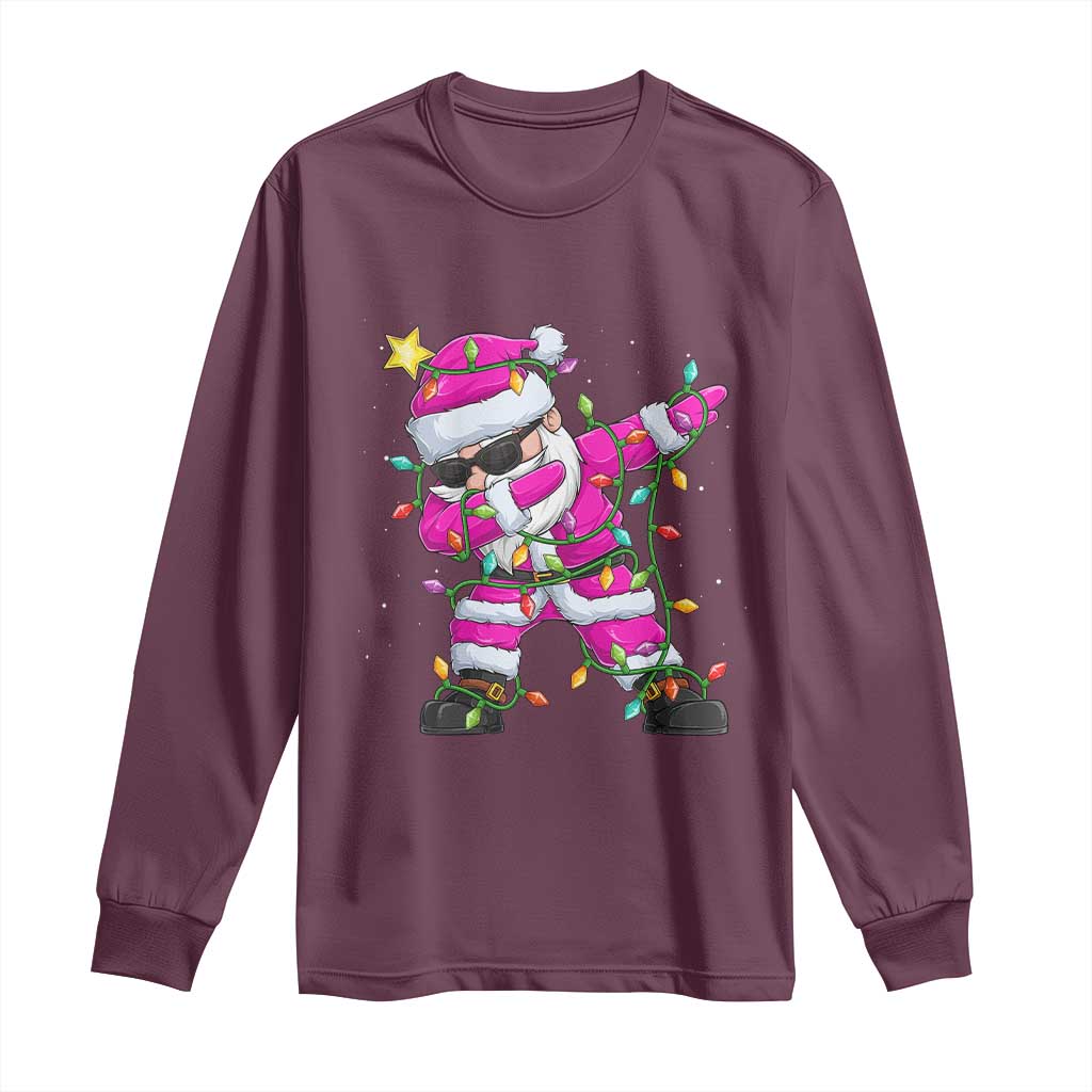 Dabbing Santa Long Sleeve Shirt Xmas Lights Pink Christmas Gifts TS10 Maroon Print Your Wear