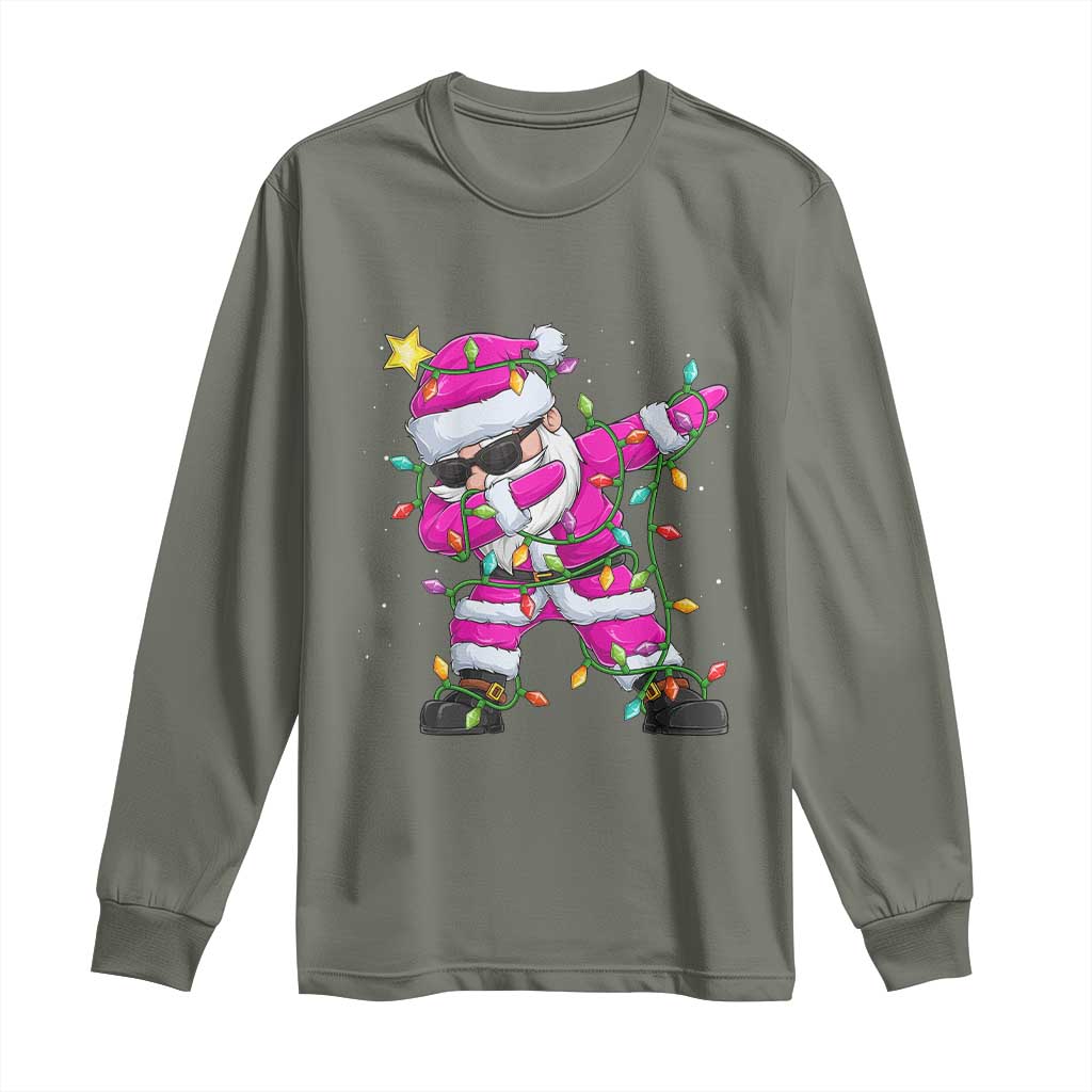 Dabbing Santa Long Sleeve Shirt Xmas Lights Pink Christmas Gifts TS10 Military Green Print Your Wear