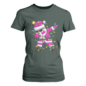 Dabbing Santa T Shirt For Women Xmas Lights Pink Christmas Gifts TS10 Dark Forest Green Print Your Wear