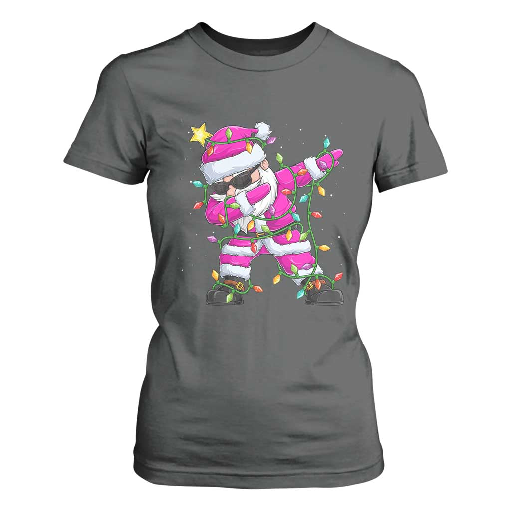 Dabbing Santa T Shirt For Women Xmas Lights Pink Christmas Gifts TS10 Dark Heather Print Your Wear
