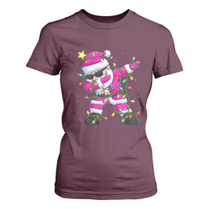 Dabbing Santa T Shirt For Women Xmas Lights Pink Christmas Gifts TS10 Maroon Print Your Wear