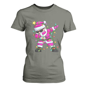 Dabbing Santa T Shirt For Women Xmas Lights Pink Christmas Gifts TS10 Military Green Print Your Wear
