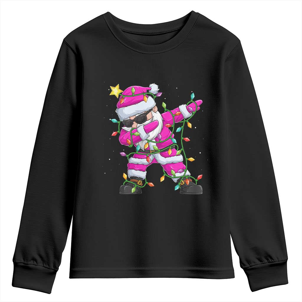 Dabbing Santa Youth Sweatshirt Xmas Lights Pink Christmas Gifts TS10 Black Print Your Wear