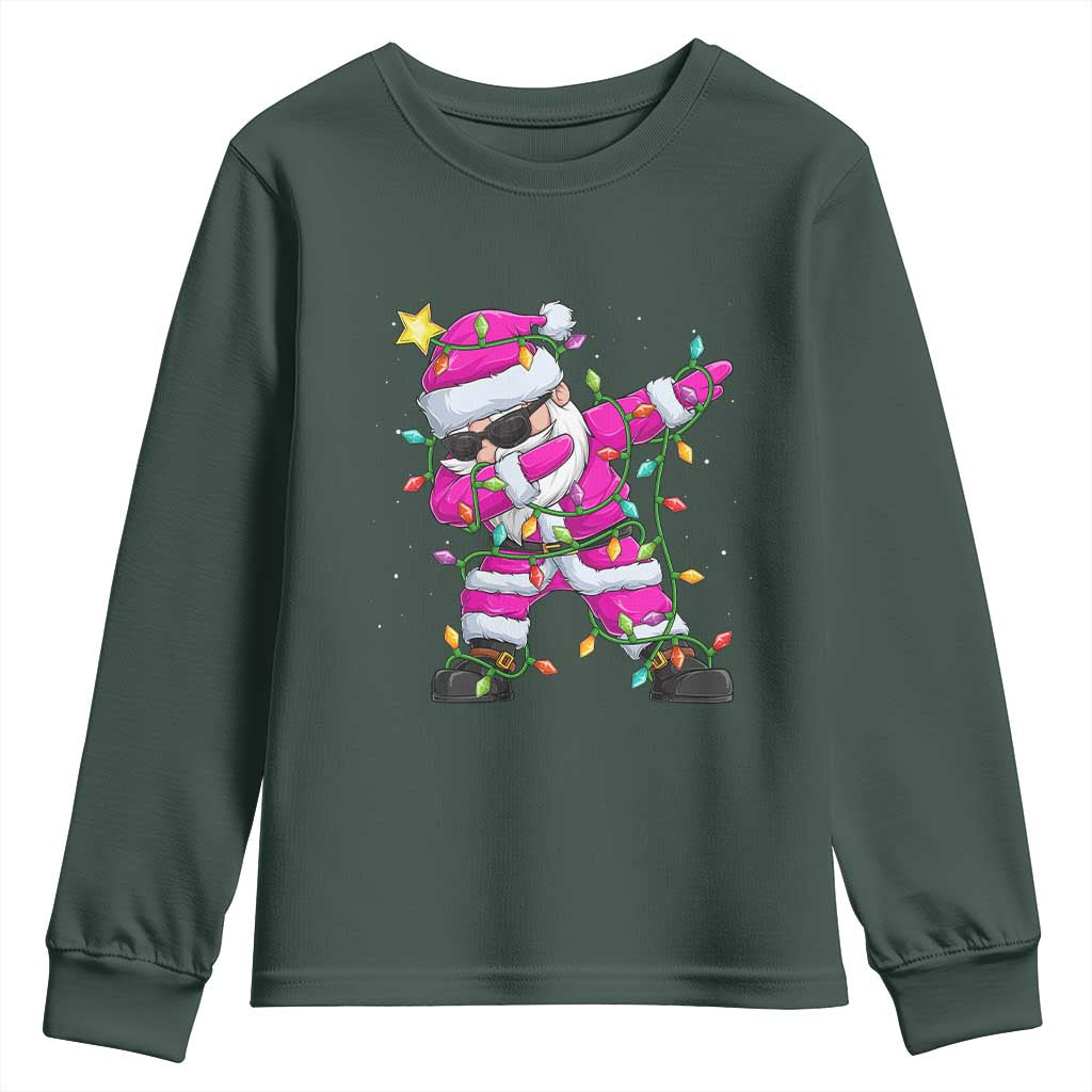 Dabbing Santa Youth Sweatshirt Xmas Lights Pink Christmas Gifts TS10 Dark Forest Green Print Your Wear