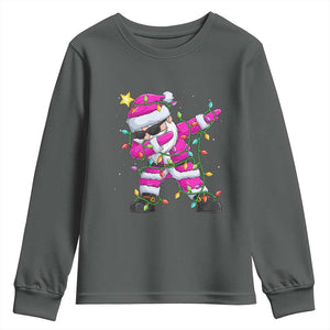 Dabbing Santa Youth Sweatshirt Xmas Lights Pink Christmas Gifts TS10 Dark Heather Print Your Wear