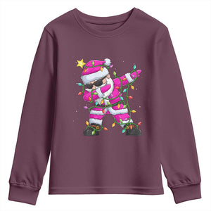 Dabbing Santa Youth Sweatshirt Xmas Lights Pink Christmas Gifts TS10 Maroon Print Your Wear