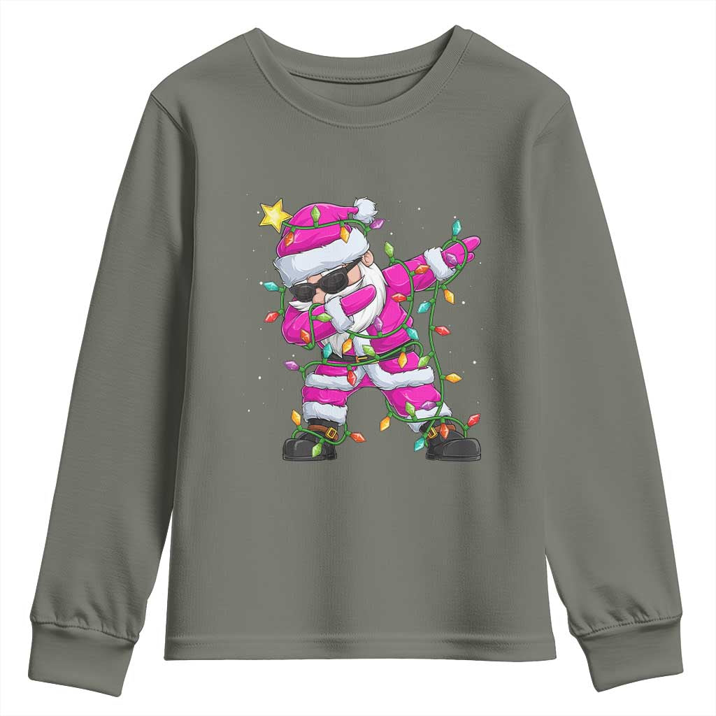 Dabbing Santa Youth Sweatshirt Xmas Lights Pink Christmas Gifts TS10 Military Green Print Your Wear