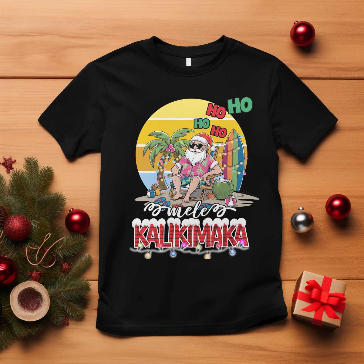 Mele Kalikimaka Hawaiian Christmas In July Hawaii Santa T Shirt Xmas Family Beach Vacation TS10 Black Print Your Wear