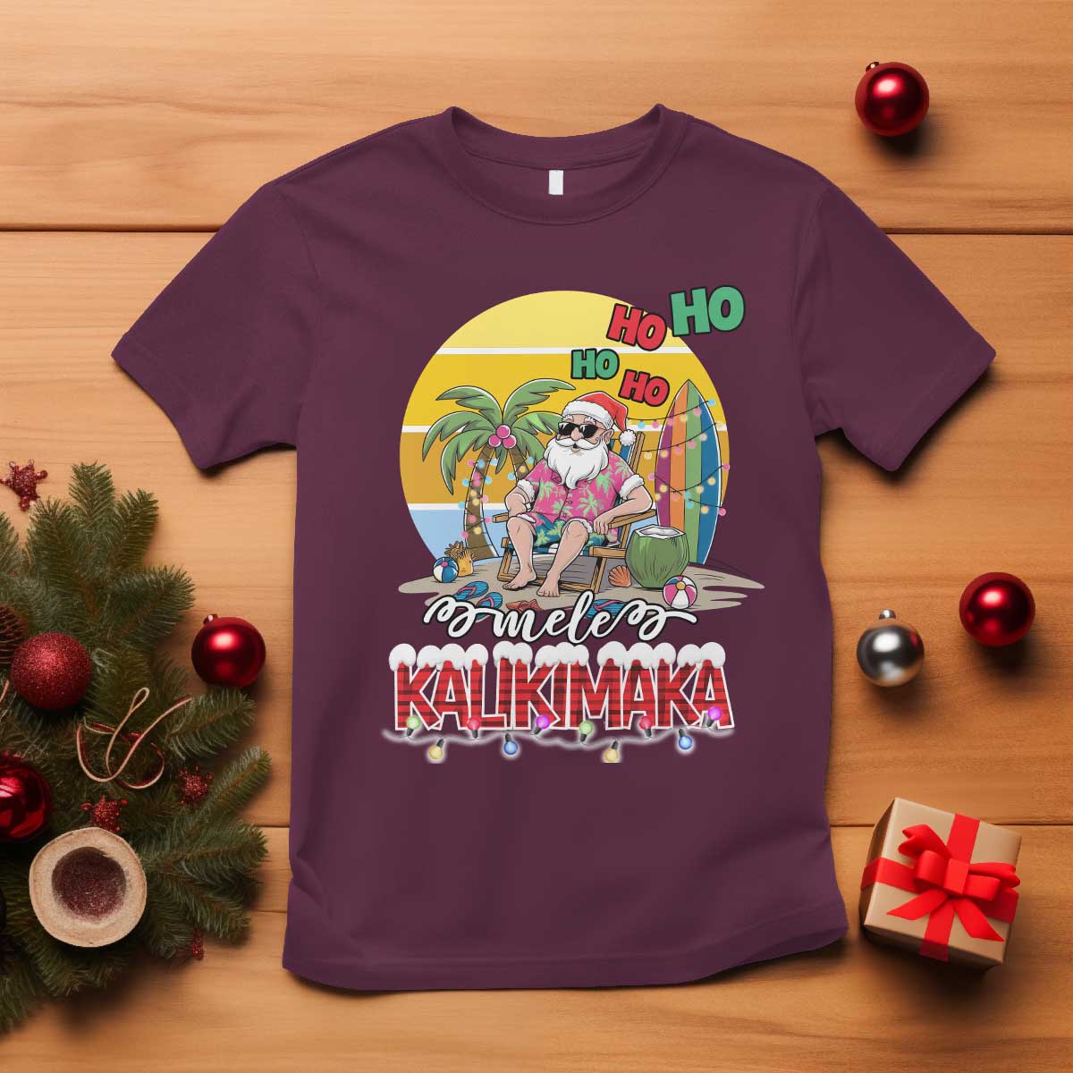 Mele Kalikimaka Hawaiian Christmas In July Hawaii Santa T Shirt Xmas Family Beach Vacation TS10 Maroon Print Your Wear