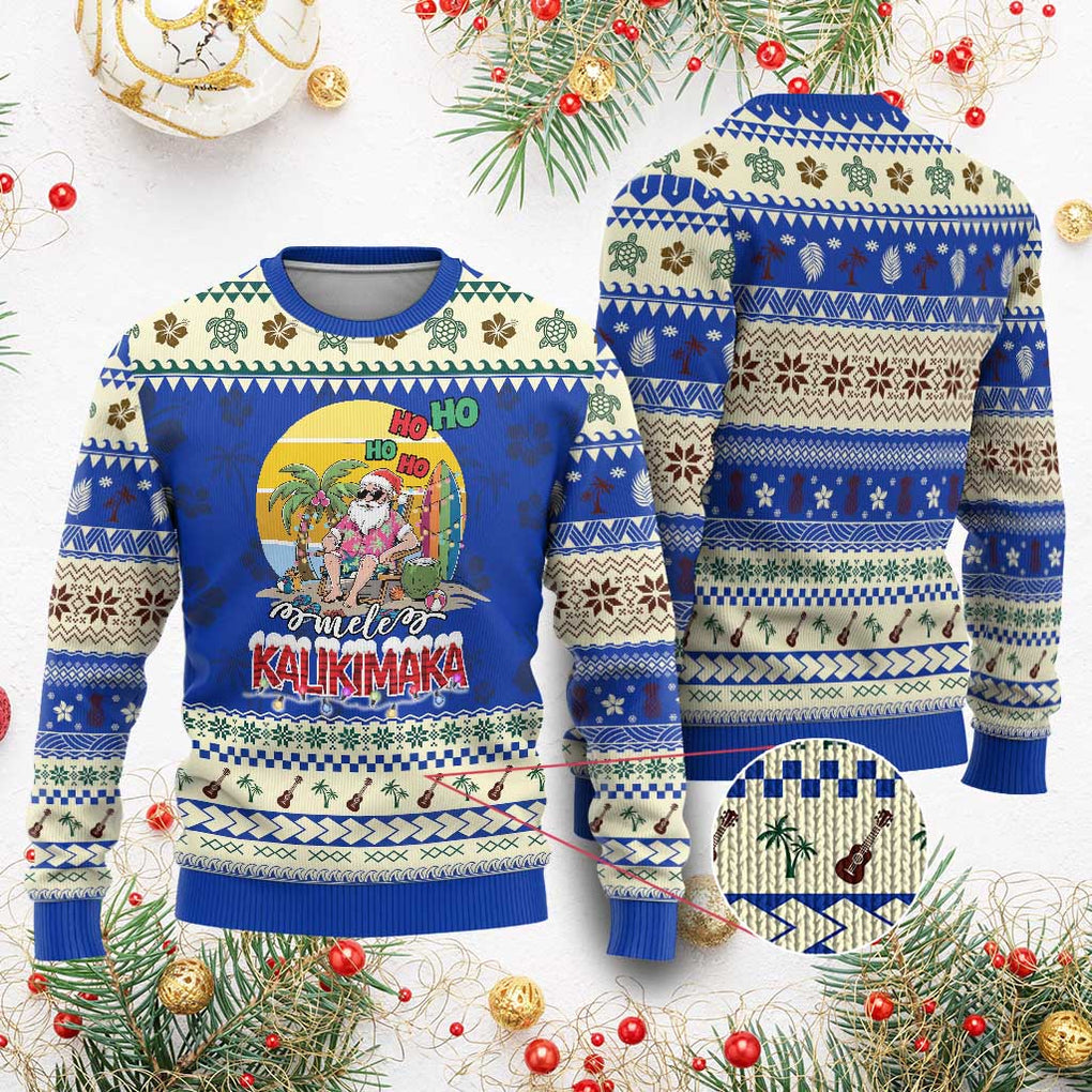 Mele Kalikimaka Hawaiian Ugly Christmas Sweater Xmas Family Beach Vacation Hawaii Santa TS10 Blue Print Your Wear