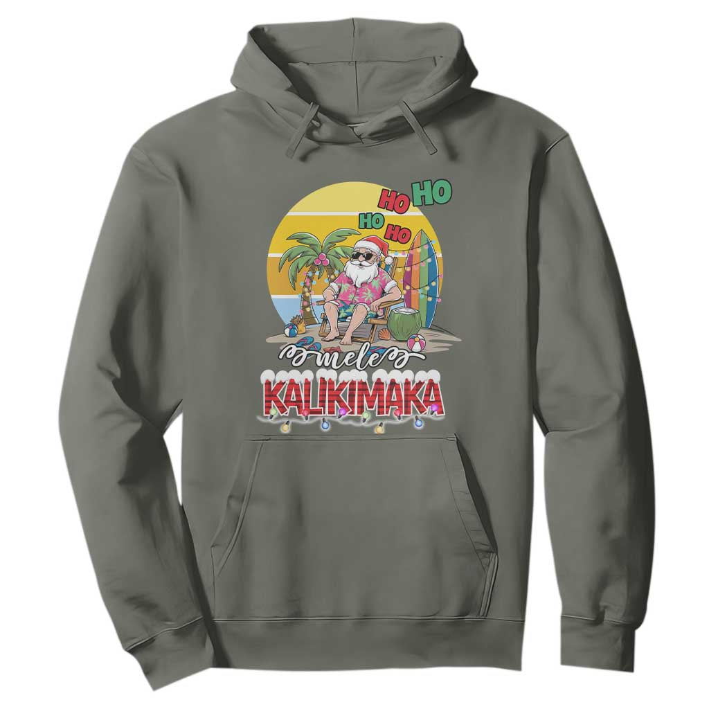 Mele Kalikimaka Hawaiian Christmas In July Hawaii Santa Hoodie Xmas Family Beach Vacation TS10 Military Green Print Your Wear