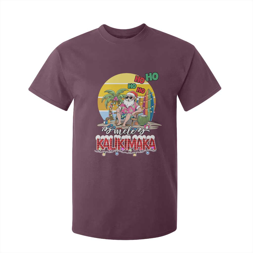 Mele Kalikimaka Hawaiian Christmas In July Hawaii Santa T Shirt For Kid Xmas Family Beach Vacation TS10 Maroon Print Your Wear