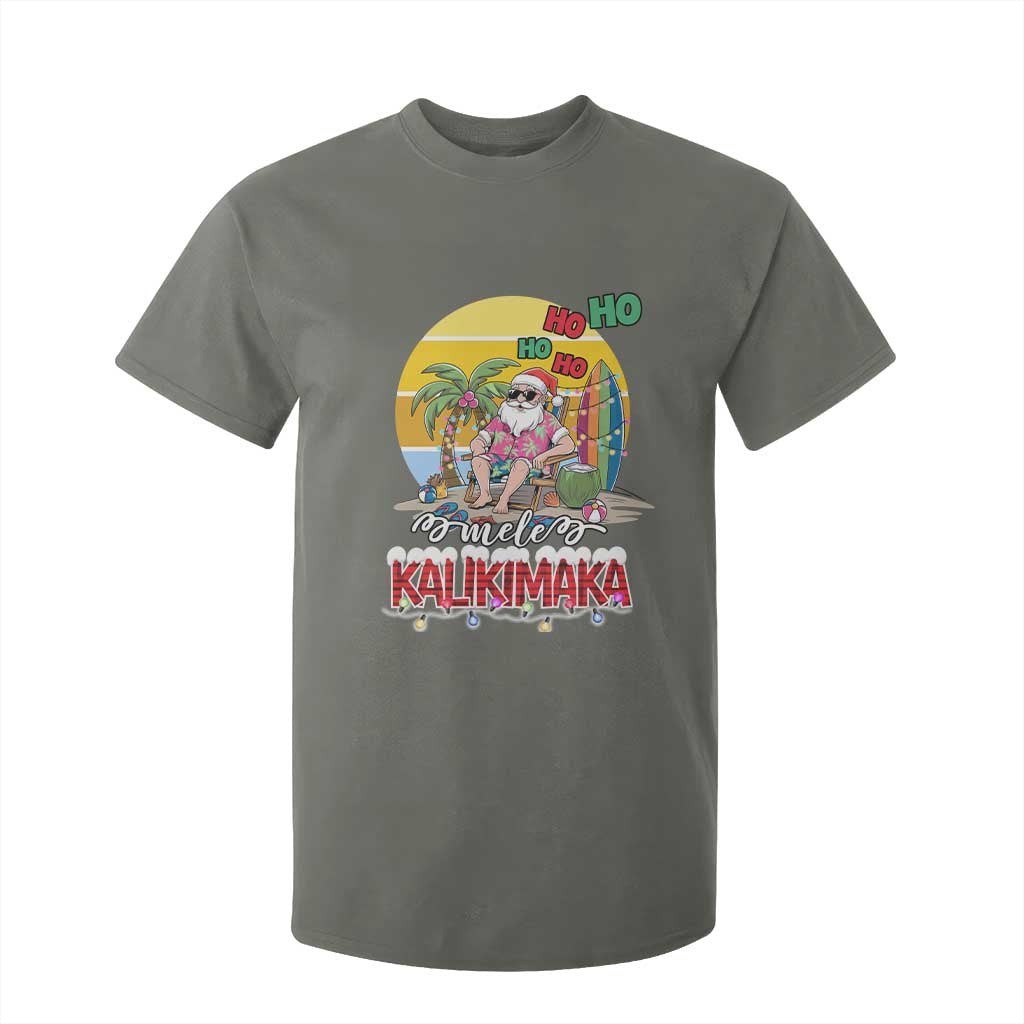 Mele Kalikimaka Hawaiian Christmas In July Hawaii Santa T Shirt For Kid Xmas Family Beach Vacation TS10 Military Green Print Your Wear