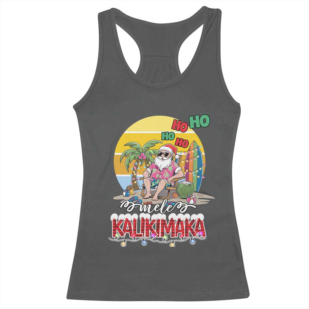 Mele Kalikimaka Hawaiian Christmas In July Hawaii Santa Racerback Tank Top Xmas Family Beach Vacation TS10 Dark Heather Print Your Wear