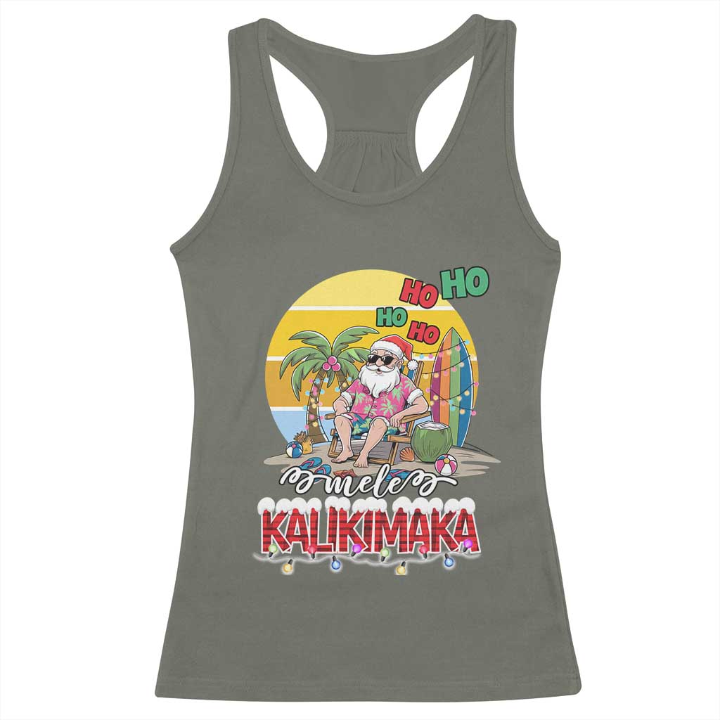 Mele Kalikimaka Hawaiian Christmas In July Hawaii Santa Racerback Tank Top Xmas Family Beach Vacation TS10 Military Green Print Your Wear