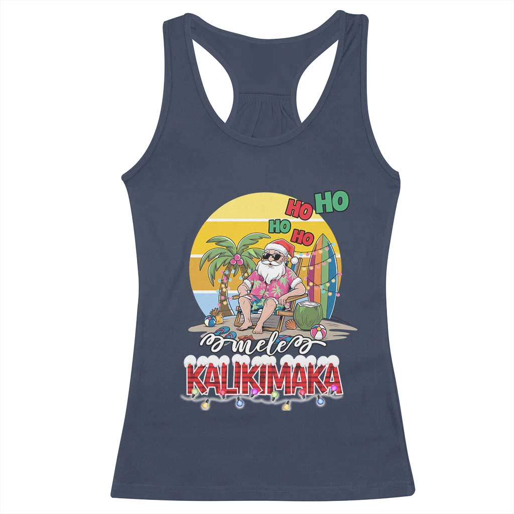 Mele Kalikimaka Hawaiian Christmas In July Hawaii Santa Racerback Tank Top Xmas Family Beach Vacation TS10 Navy Print Your Wear