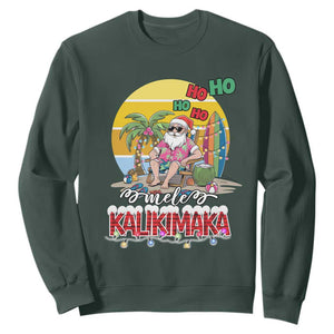 Mele Kalikimaka Hawaiian Christmas In July Hawaii Santa Sweatshirt Xmas Family Beach Vacation TS10 Dark Forest Green Print Your Wear