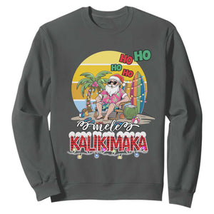 Mele Kalikimaka Hawaiian Christmas In July Hawaii Santa Sweatshirt Xmas Family Beach Vacation TS10 Dark Heather Print Your Wear