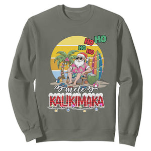 Mele Kalikimaka Hawaiian Christmas In July Hawaii Santa Sweatshirt Xmas Family Beach Vacation TS10 Military Green Print Your Wear
