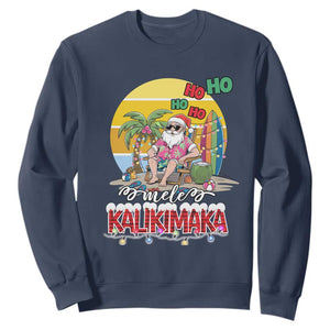 Mele Kalikimaka Hawaiian Christmas In July Hawaii Santa Sweatshirt Xmas Family Beach Vacation TS10 Navy Print Your Wear
