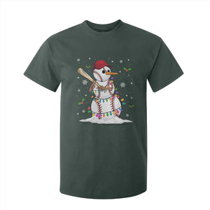 Christmas Baseball Player T Shirt For Kid Snowman Balls Xmas Gifts Santa Sports Men Boys TS10 Dark Forest Green Print Your Wear
