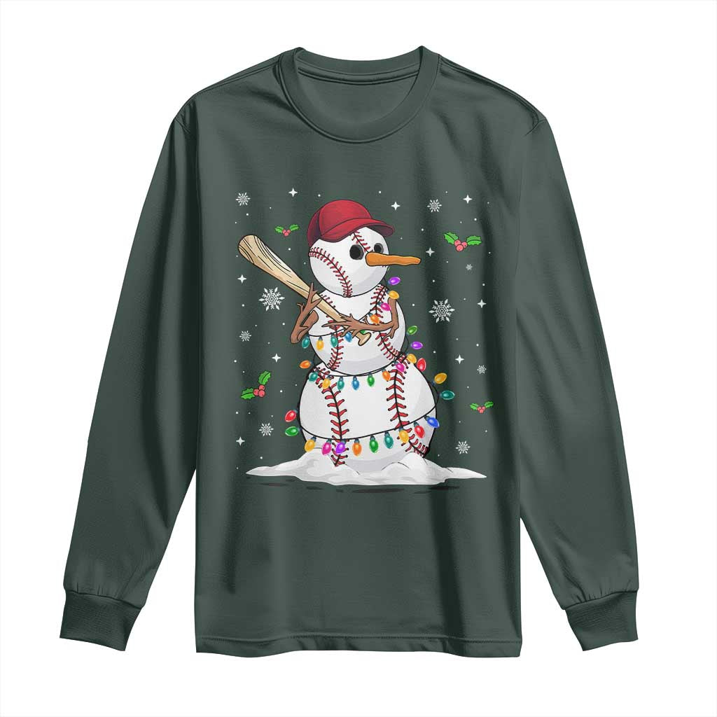 Christmas Baseball Player Long Sleeve Shirt Snowman Balls Xmas Gifts Santa Sports Men Boys TS10 Dark Forest Green Print Your Wear