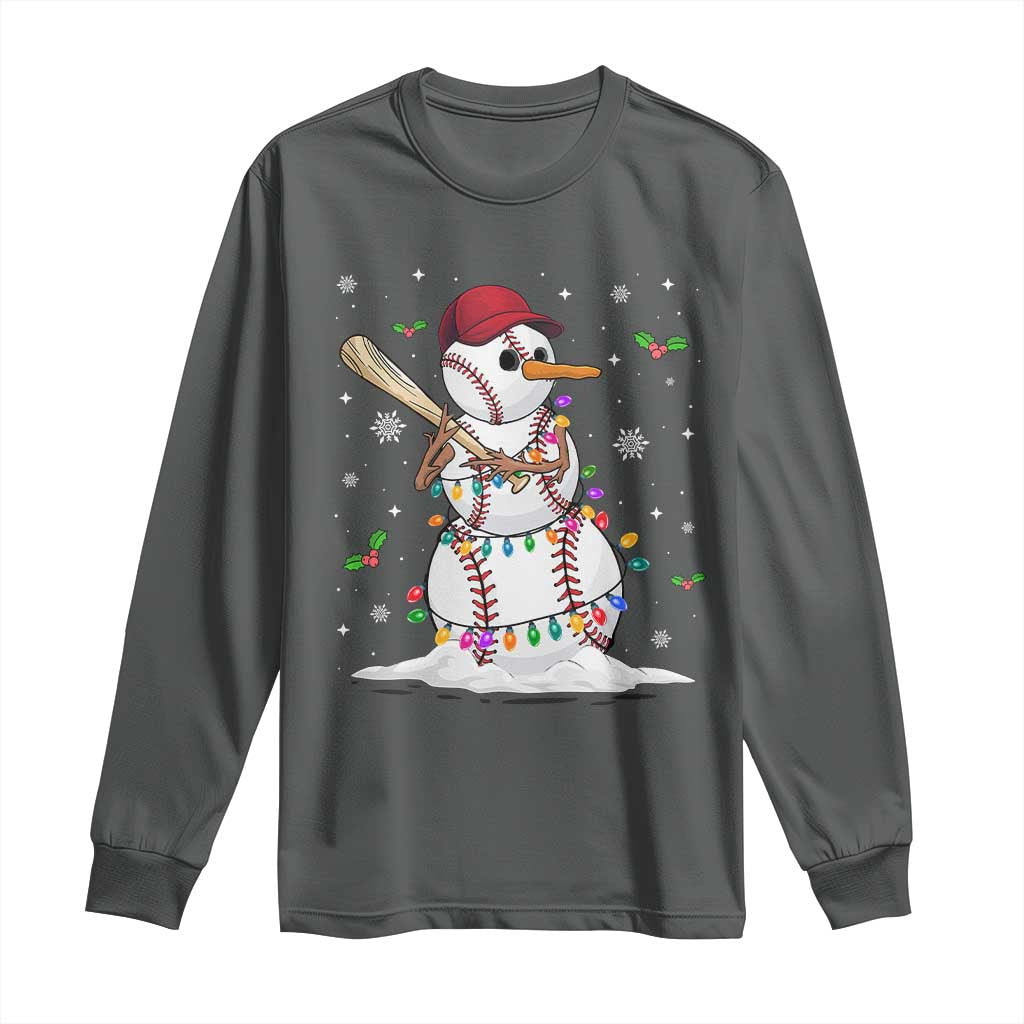 Christmas Baseball Player Long Sleeve Shirt Snowman Balls Xmas Gifts Santa Sports Men Boys TS10 Dark Heather Print Your Wear
