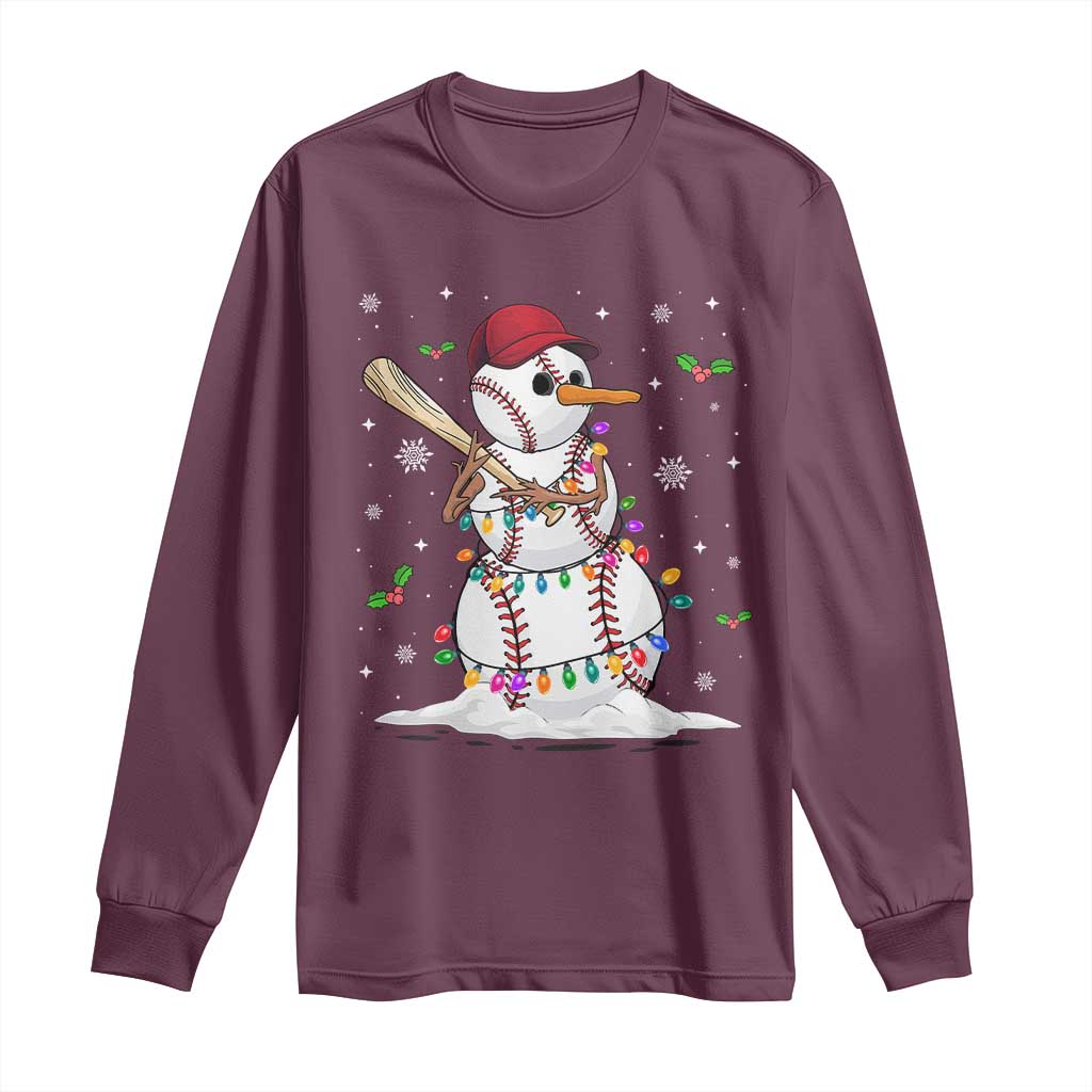Christmas Baseball Player Long Sleeve Shirt Snowman Balls Xmas Gifts Santa Sports Men Boys TS10 Maroon Print Your Wear