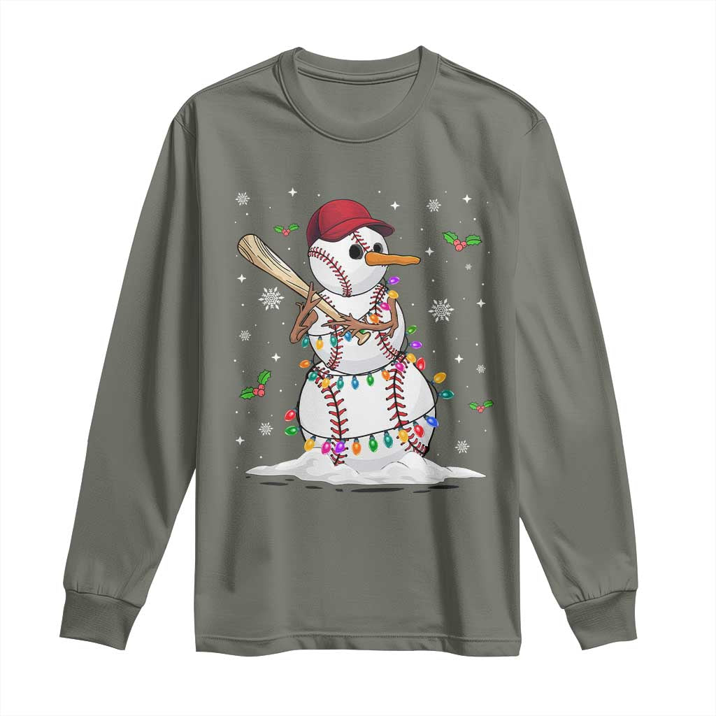 Christmas Baseball Player Long Sleeve Shirt Snowman Balls Xmas Gifts Santa Sports Men Boys TS10 Military Green Print Your Wear