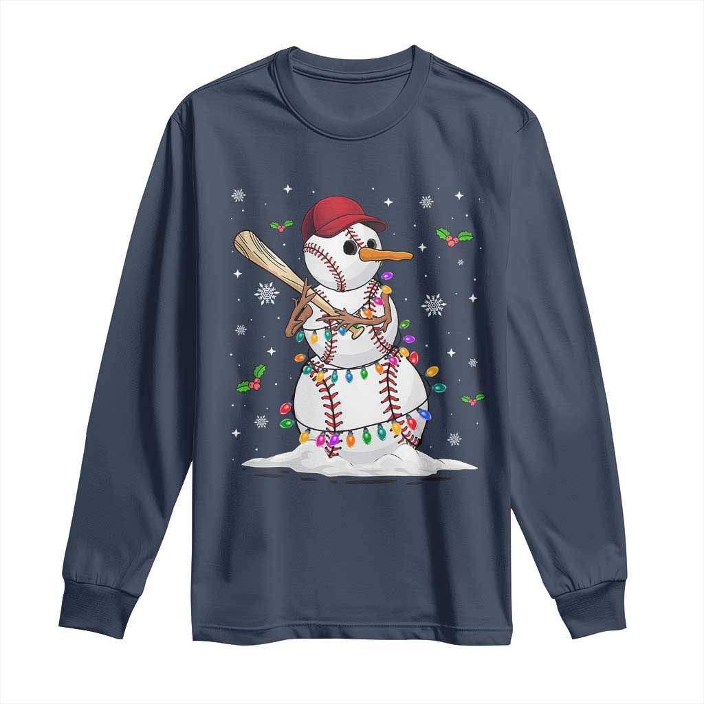 Christmas Baseball Player Long Sleeve Shirt Snowman Balls Xmas Gifts Santa Sports Men Boys TS10 Navy Print Your Wear