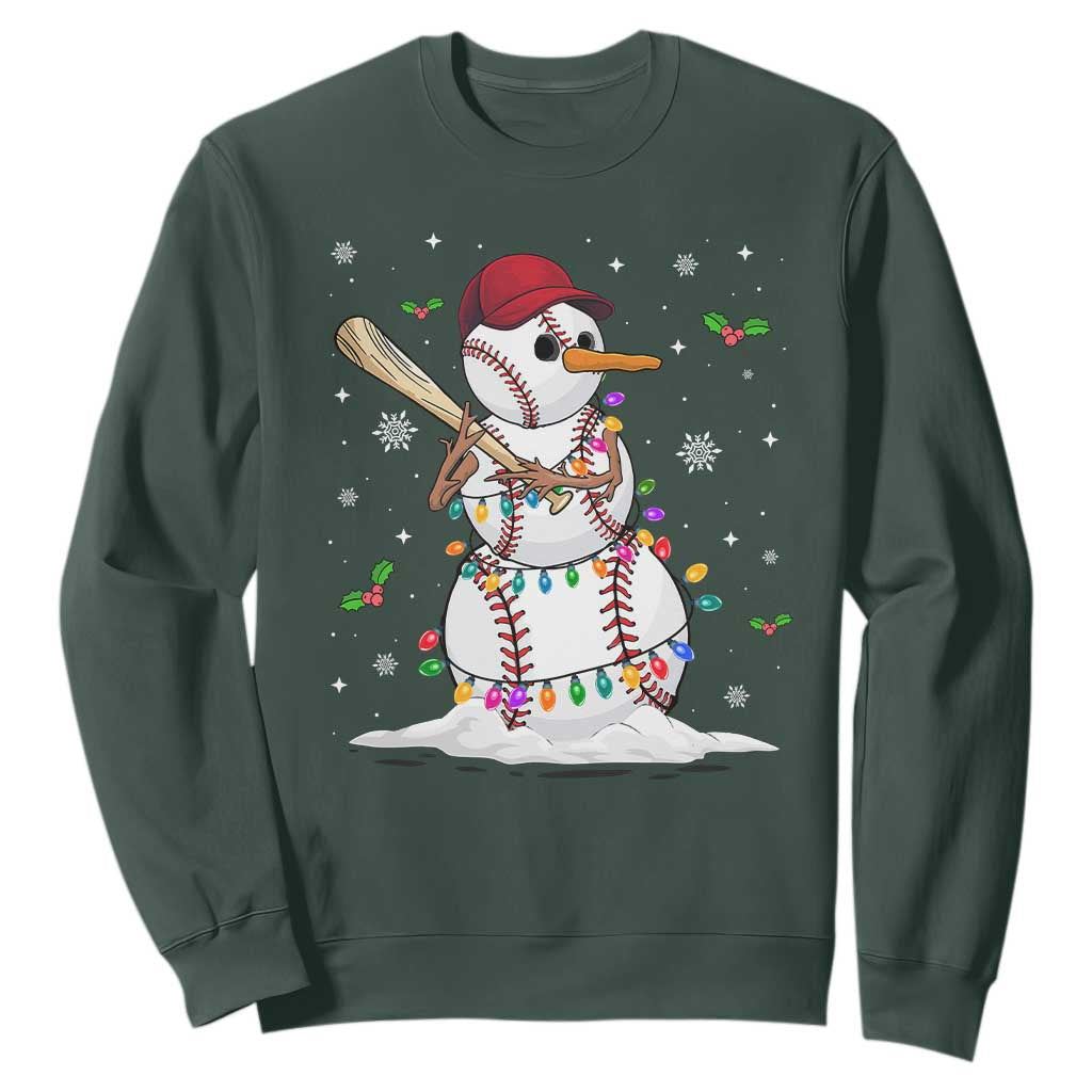 Christmas Baseball Player Sweatshirt Snowman Balls Xmas Gifts Santa Sports Men Boys TS10 Dark Forest Green Print Your Wear