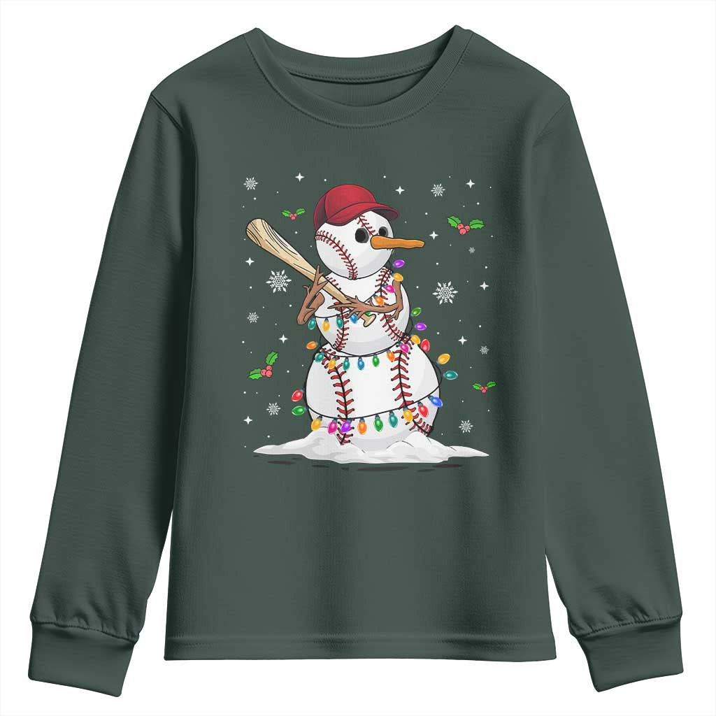 Christmas Baseball Player Youth Sweatshirt Snowman Balls Xmas Gifts Santa Sports Men Boys TS10 Dark Forest Green Print Your Wear