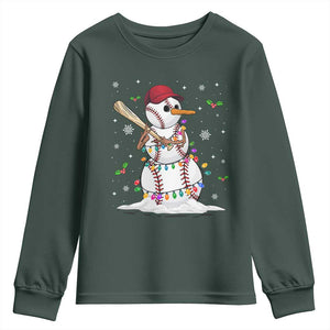 Christmas Baseball Player Youth Sweatshirt Snowman Balls Xmas Gifts Santa Sports Men Boys TS10 Dark Forest Green Print Your Wear