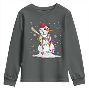 Christmas Baseball Player Youth Sweatshirt Snowman Balls Xmas Gifts Santa Sports Men Boys TS10 Dark Heather Print Your Wear