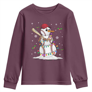 Christmas Baseball Player Youth Sweatshirt Snowman Balls Xmas Gifts Santa Sports Men Boys TS10 Maroon Print Your Wear